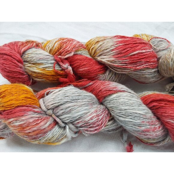 Araucania Lontué yarn linen cotton blend hand dyed color 7 2 skeins orange red - Picture 5 of 5
